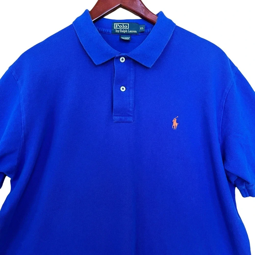 Polo Ralph Lauren Polo Shirt Mens XL Blue Orange Pony Golf Country Club Preppy